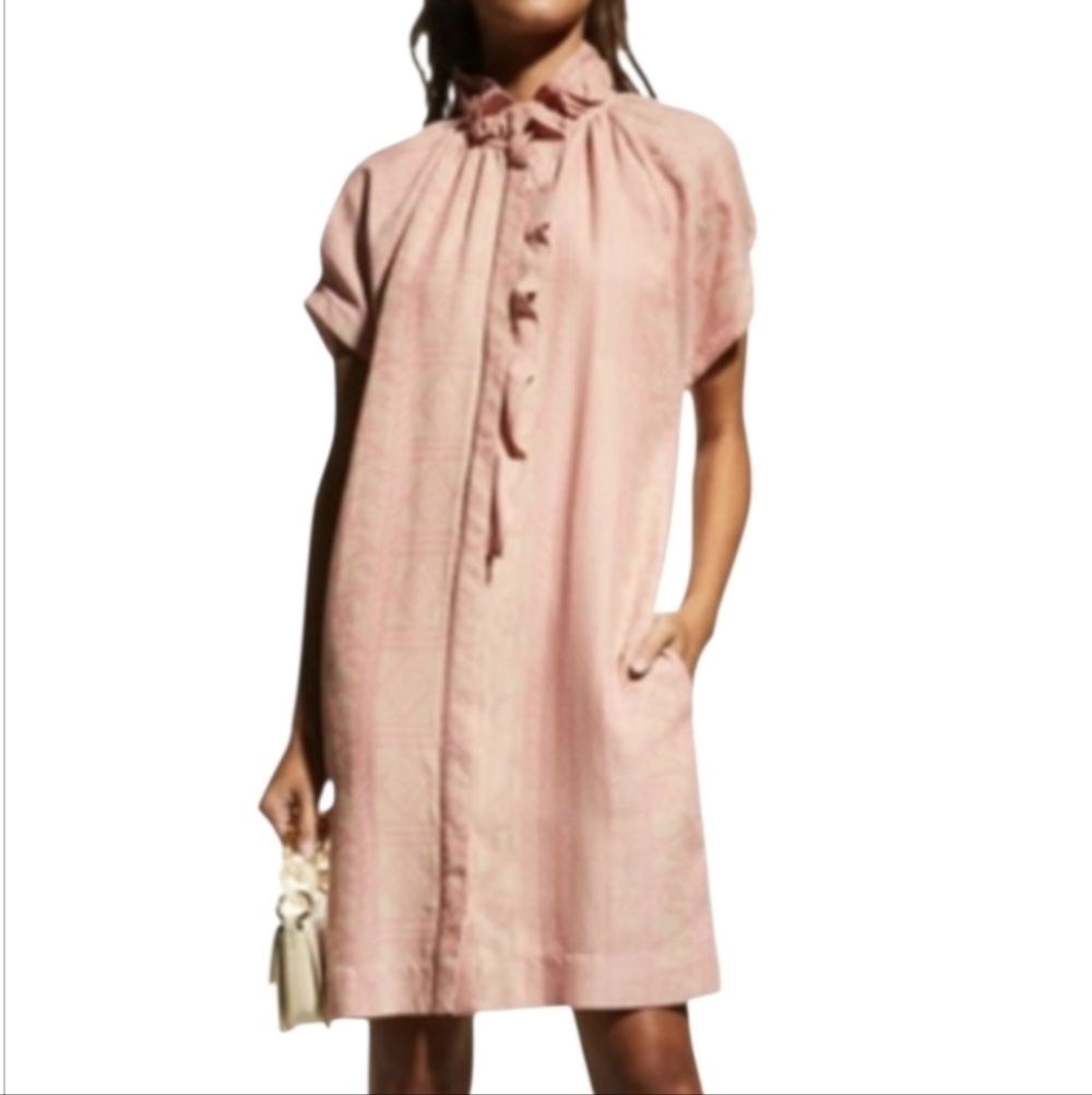 Finley M Pink Short Sleeve Flowy Mini Dress Button Down Feminine Dainty